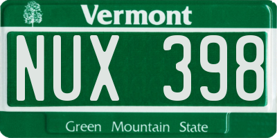 VT license plate NUX398