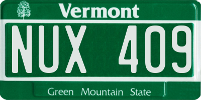 VT license plate NUX409