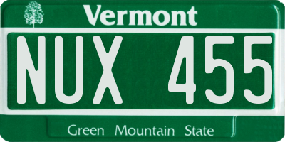 VT license plate NUX455