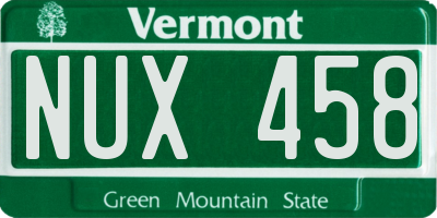 VT license plate NUX458