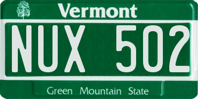 VT license plate NUX502
