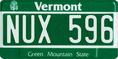 VT license plate NUX596
