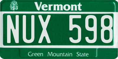 VT license plate NUX598
