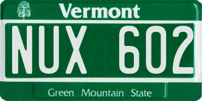 VT license plate NUX602