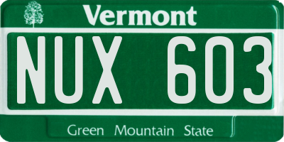 VT license plate NUX603