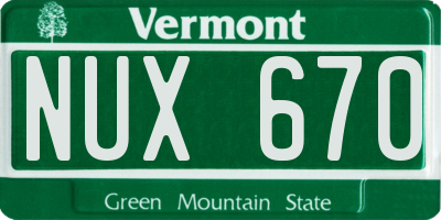VT license plate NUX670