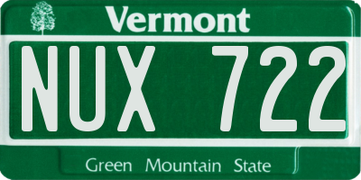 VT license plate NUX722