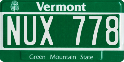 VT license plate NUX778