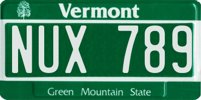 VT license plate NUX789