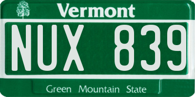 VT license plate NUX839