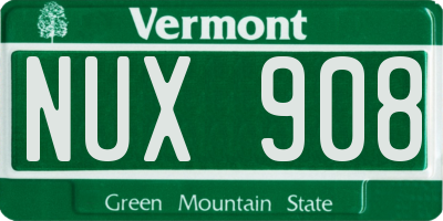 VT license plate NUX908