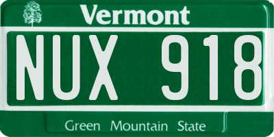 VT license plate NUX918