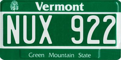 VT license plate NUX922