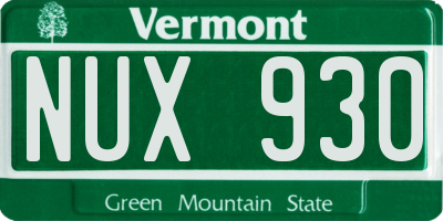 VT license plate NUX930