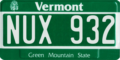 VT license plate NUX932