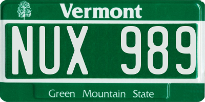 VT license plate NUX989