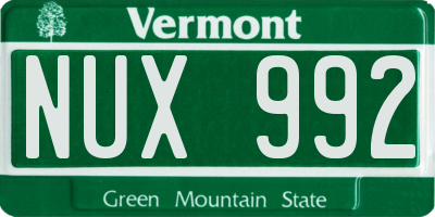 VT license plate NUX992