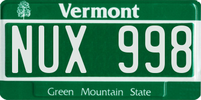 VT license plate NUX998