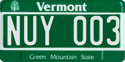 VT license plate NUY003