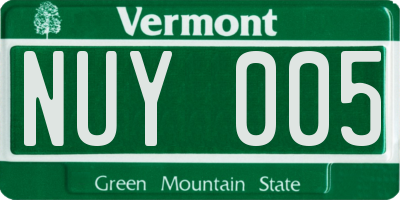 VT license plate NUY005