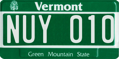 VT license plate NUY010