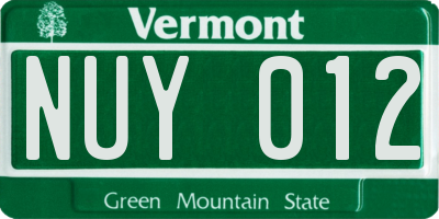 VT license plate NUY012