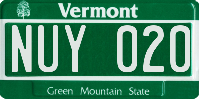 VT license plate NUY020