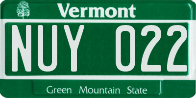 VT license plate NUY022