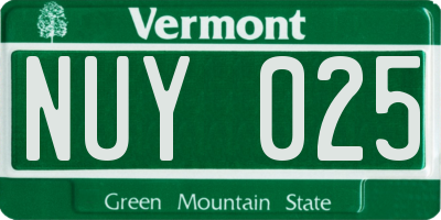 VT license plate NUY025