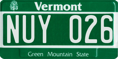 VT license plate NUY026