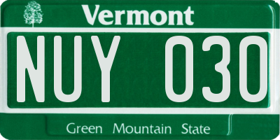 VT license plate NUY030