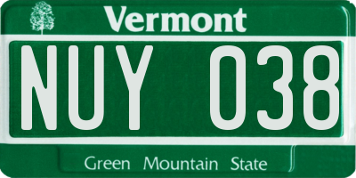 VT license plate NUY038