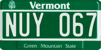 VT license plate NUY067