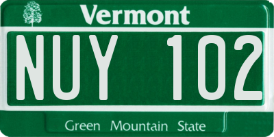 VT license plate NUY102