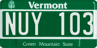 VT license plate NUY103