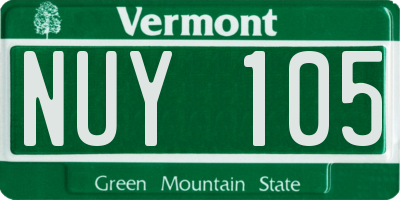 VT license plate NUY105