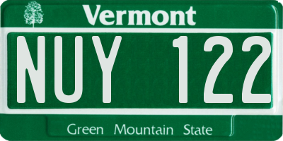 VT license plate NUY122