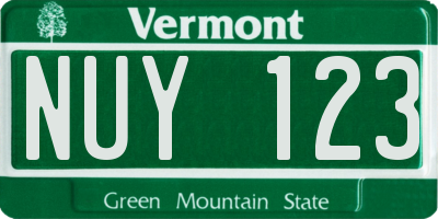 VT license plate NUY123