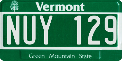 VT license plate NUY129