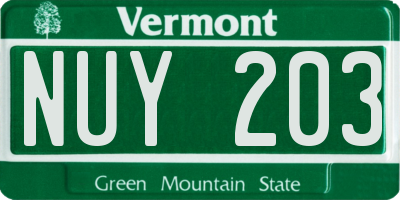 VT license plate NUY203