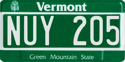 VT license plate NUY205