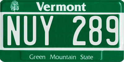 VT license plate NUY289
