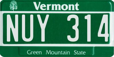 VT license plate NUY314