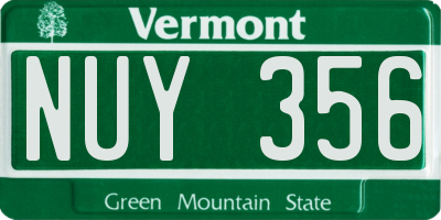 VT license plate NUY356