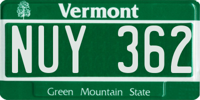 VT license plate NUY362