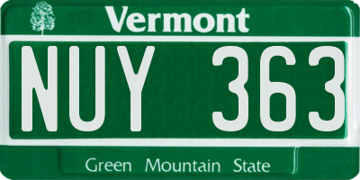 VT license plate NUY363