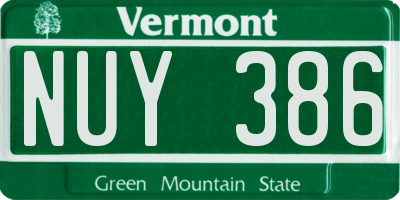 VT license plate NUY386