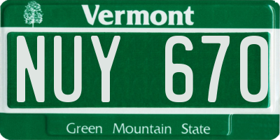 VT license plate NUY670