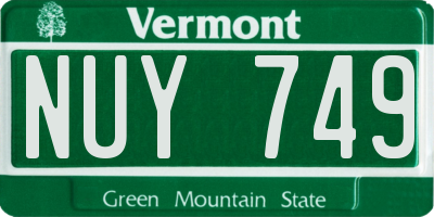 VT license plate NUY749