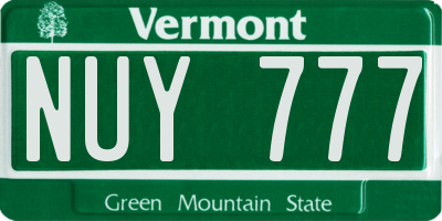 VT license plate NUY777